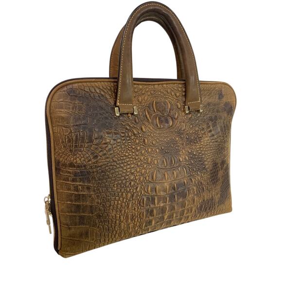 Quintessential Crocodile Style Genuine Leather Bag Briefcase Brown - Picture 10 of 13